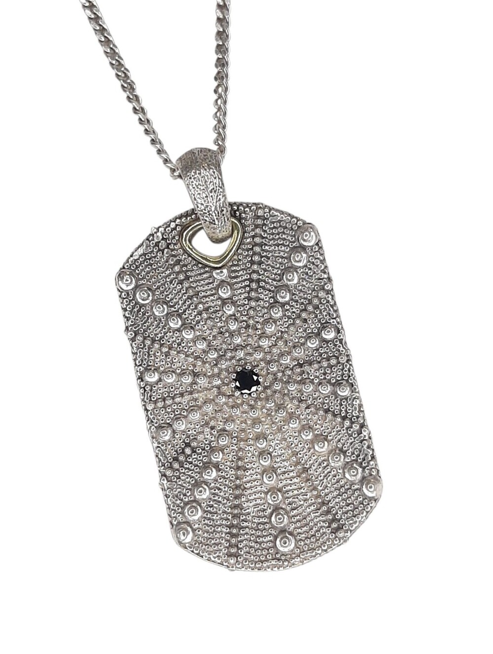David Yurman Tag Pendant 925 Sterling Silver and 18K Gold Real Black Diamond